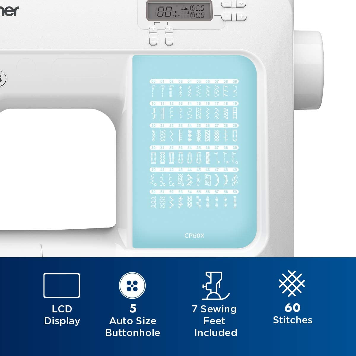 Brother CP60X Computerized Sewing Machine, 60 Built-in Stitches, LCD Display, 7 Included Feet and 6-Piece Premium Sewing Thread Pack