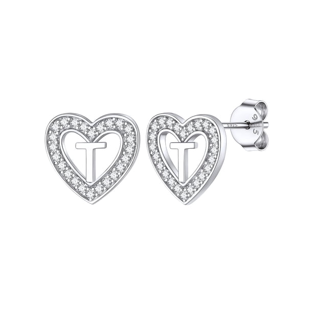 Pendientes de corazón de plata esterlina Silvora con Letra T Joyería hipoalergénica