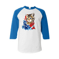 thumbnail image 1 of MmF - Mens Raglan Sleeve Baseball T-Shirts, up to Size 3XL - American Flag Cat, 1 of 4