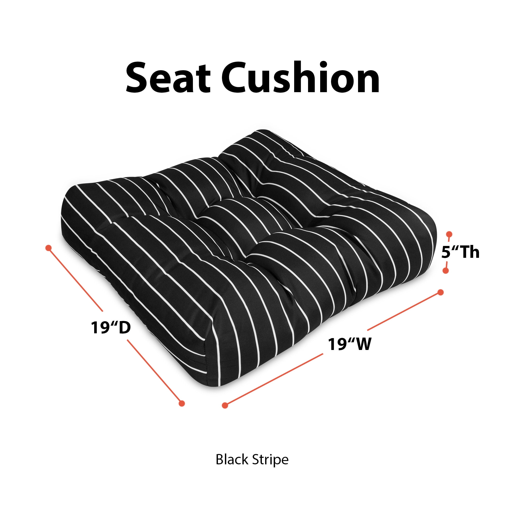Classic Accessories Patio Seat Cushion, 2 Pack, Black Ink, Stripe, 19"W