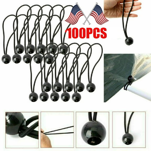 6" Ball Bungee Cords 100-Piece Set - Heavy Duty Canopy Tarp Tie Down Straps