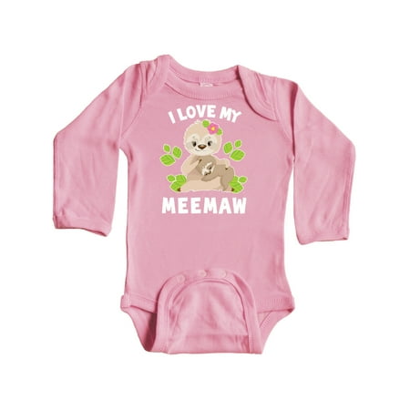 

Inktastic Cute Sloth I Love My Meemaw with Green Leaves Gift Baby Boy or Baby Girl Long Sleeve Bodysuit