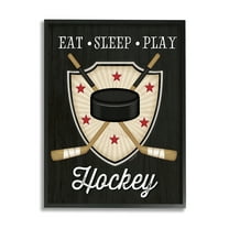 Stupell Indtries Eat Sleep Play Hockey Phrase Crossed Sticks Puck,16 x 20,Design by Jennifer Pugh