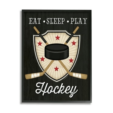 Stupell Indtries Eat Sleep Play Hockey Phrase Crossed Sticks Puck,16 x 20,Design by Jennifer Pugh