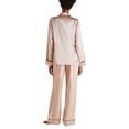 thumbnail image 3 of Women Satin Pajamas Set Button Long Sleeve Shirts and Elastic Pants Loungewear Soft Sleepwear for Nightwear, 3 of 4