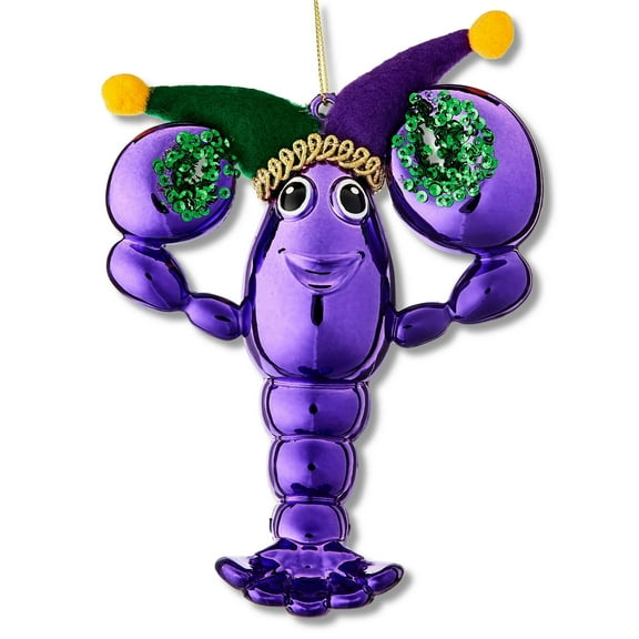 Mardi Gras Purple jester hat Crawfish Ornament, 6.3 in Christmas crab lobster boil cajun party NOLA, New Orleans Christmas Holiday Bourbon st garland wreath decoration