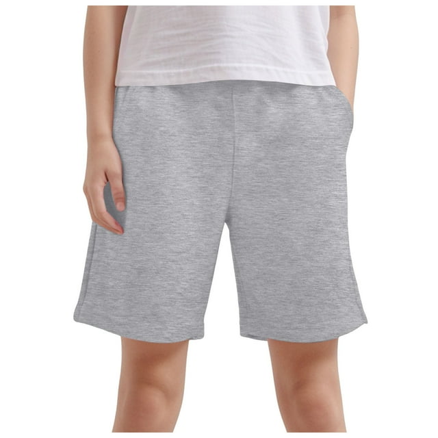 2DXuixsh Boys Sweatpants Shorts Youth Athletic Basketball Shorts with Pockets Boys Shorts Comfortable Soft Breathable Drawstring Solid Color Pull on Jogger Shorts Grey 10-11 Years
