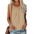 thumbnail image 5 of Sleeveless Tops for Women Summer Solid Color Casual Plus Size Tank Tops Loose Pleated Round Neck Sleeveless Tops Khaki 2XL on Clearance, 5 of 9