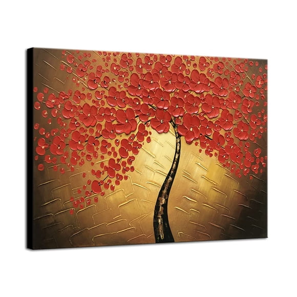 Wieco Art Fleurs Rouges Peintures à l'Huile Reproduction sur Toile Art Mural Prêt à Accrocher pour Décoration de Chambre Cuisine Grand Moderne 100 % Peint à la Main Extensible