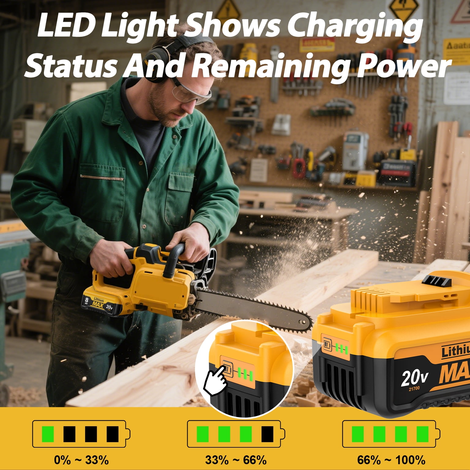 2 Pack 8.0Ah Replacement Battery and Charger for Dewalt 20V Max Batteries DCB200 DCB205-2 DCB206 DCB204 DCB203 DCB208 Compatible with Dewalt 20V Cordless Power Tools