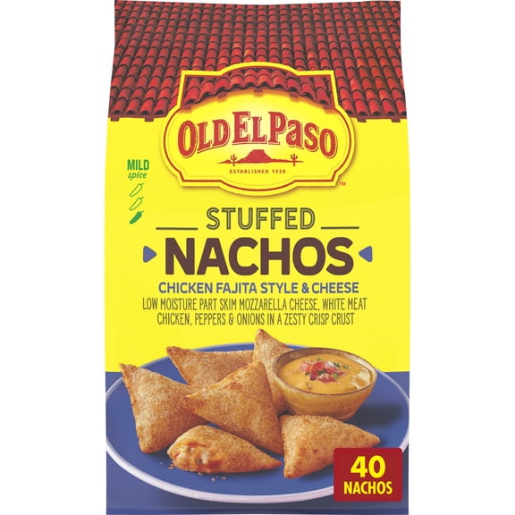 Old El Paso Stuffed Nachos, Chicken Fajita Style and Cheese, Frozen Snacks, 40 Count, 17 oz