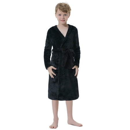 

Kids Girls Boys Solid Robe Nightgown Cute Soft Flannel Bathrobe With Belt