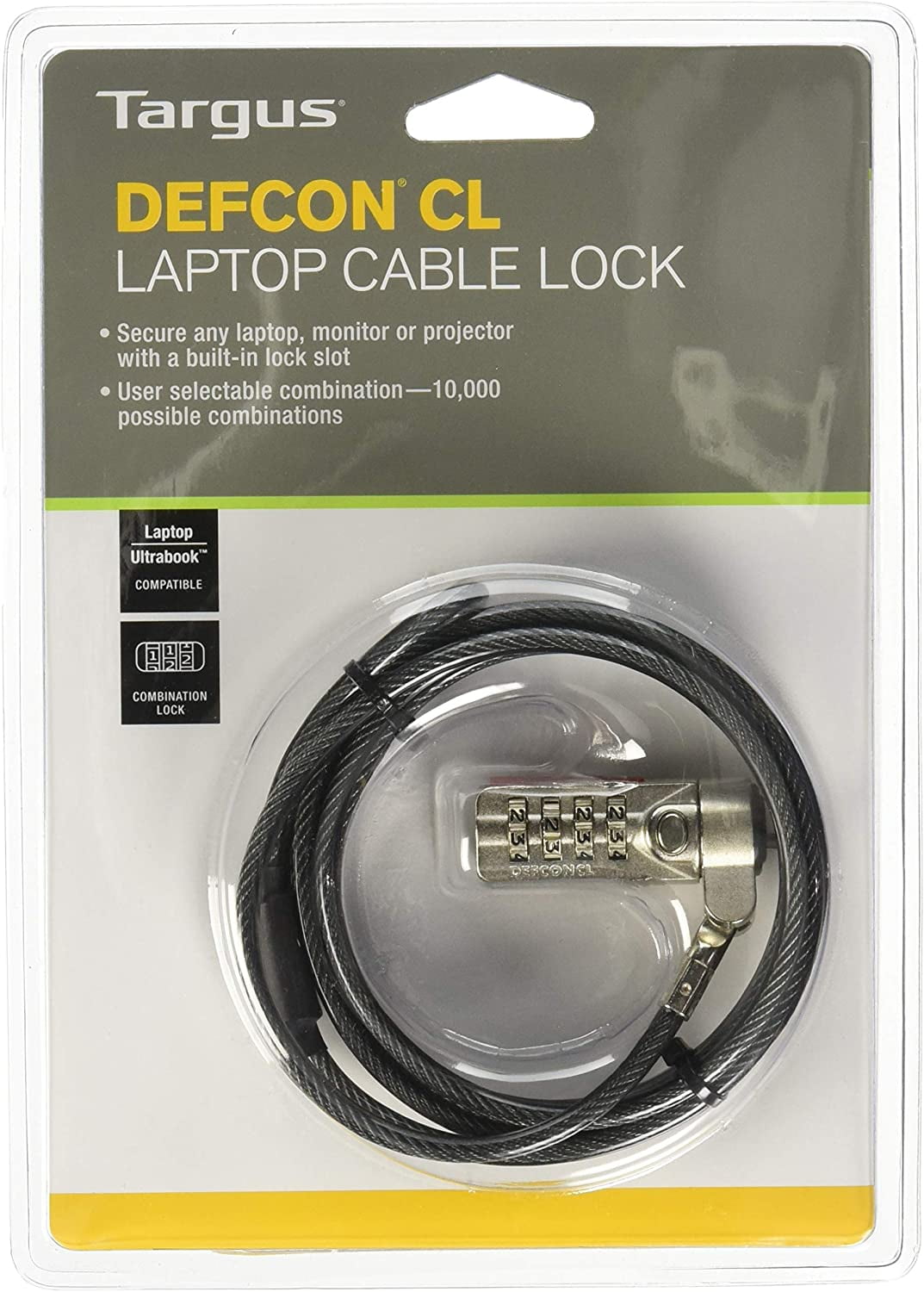 Targus DEFCON TLock Resettable Combo Cable Lock for Laptop Computer
