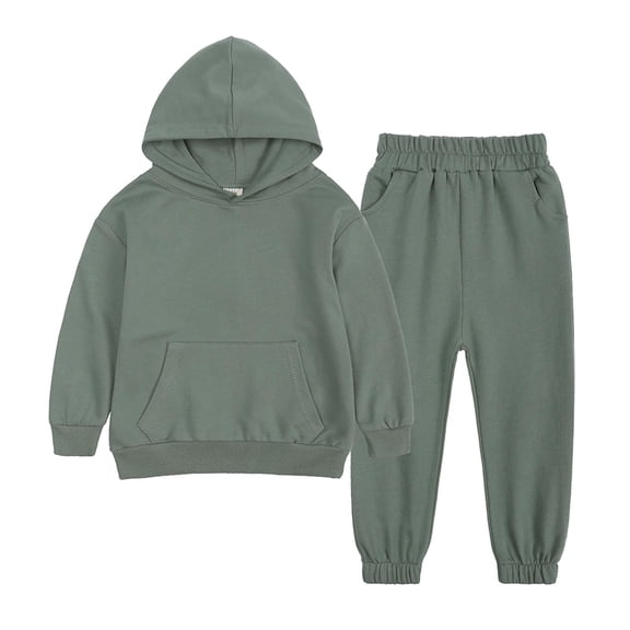 2 Piece Kid's Boys Girls Winter Athletic Hoodie Set Warm Sweatshirt Sweatpant Outfits Toddler Baby Solid Clothes Fall Set