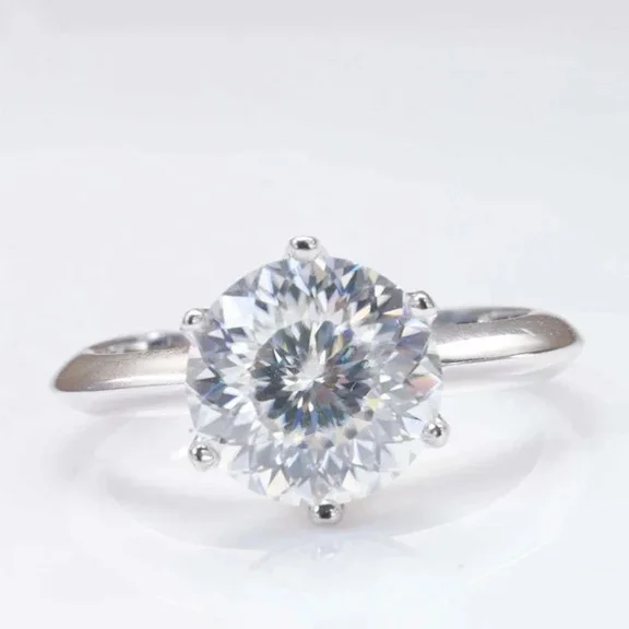 Women’s Solitaire Engagement Ring, 14K White Gold Plated, Cathedral Prong Setting Wedding Ring, 1.2 CT Round Brilliant Simulated Diamond, Classic Anniversary Gifts