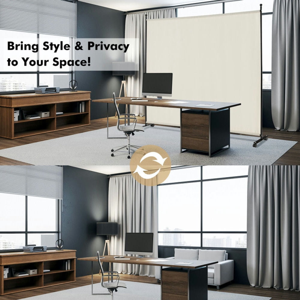 Spaco 6 Ft Single Panel Rolling Room Divider with Smooth Wheels, Functional Single Panel Room Divider, Folding Privacy Screen for Indoor, White