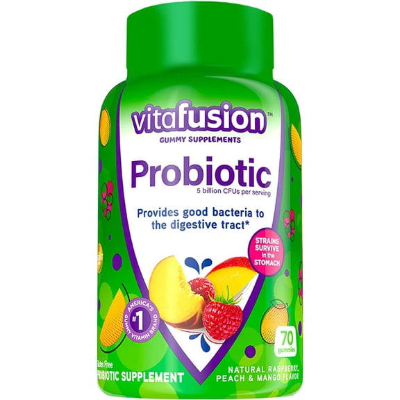 Vitafusion Probiotic Gummy Supplements, Raspberry, Peach and Mango Flavors, Probiotic Nutritional Supplements with 5 Billion CFUs, America’s Number 1 Gummy Vitamin Brand, 35 Day Supply, 70 Count