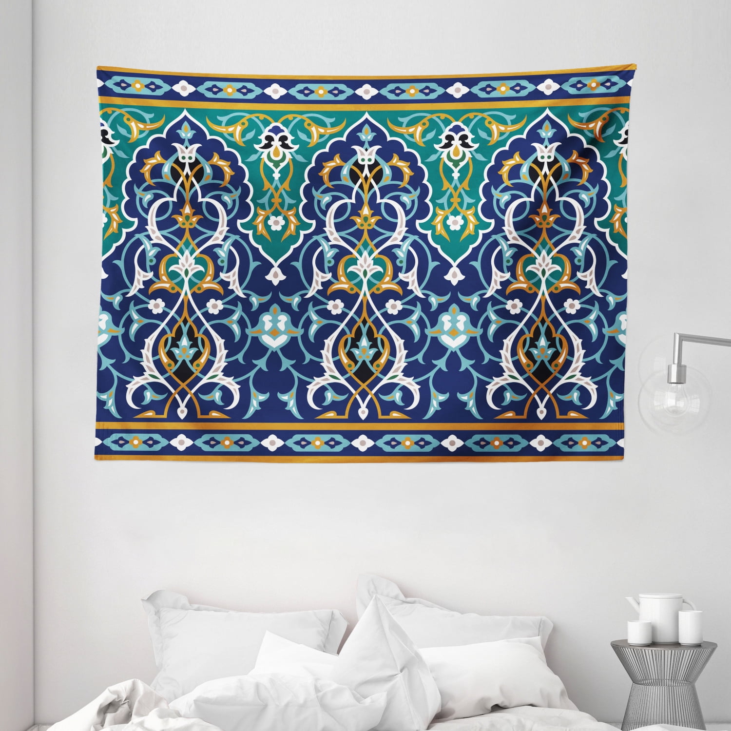 Moroccan Tapestry, Ethnic Embellished Oriental Figure Petals Hippie