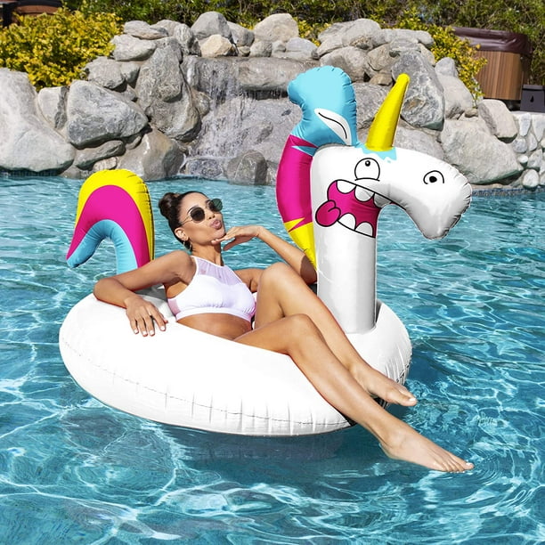 SwimWays Goofimals Cute 43 Outside Giant Water Inflatable Unicorn Pool  Float 