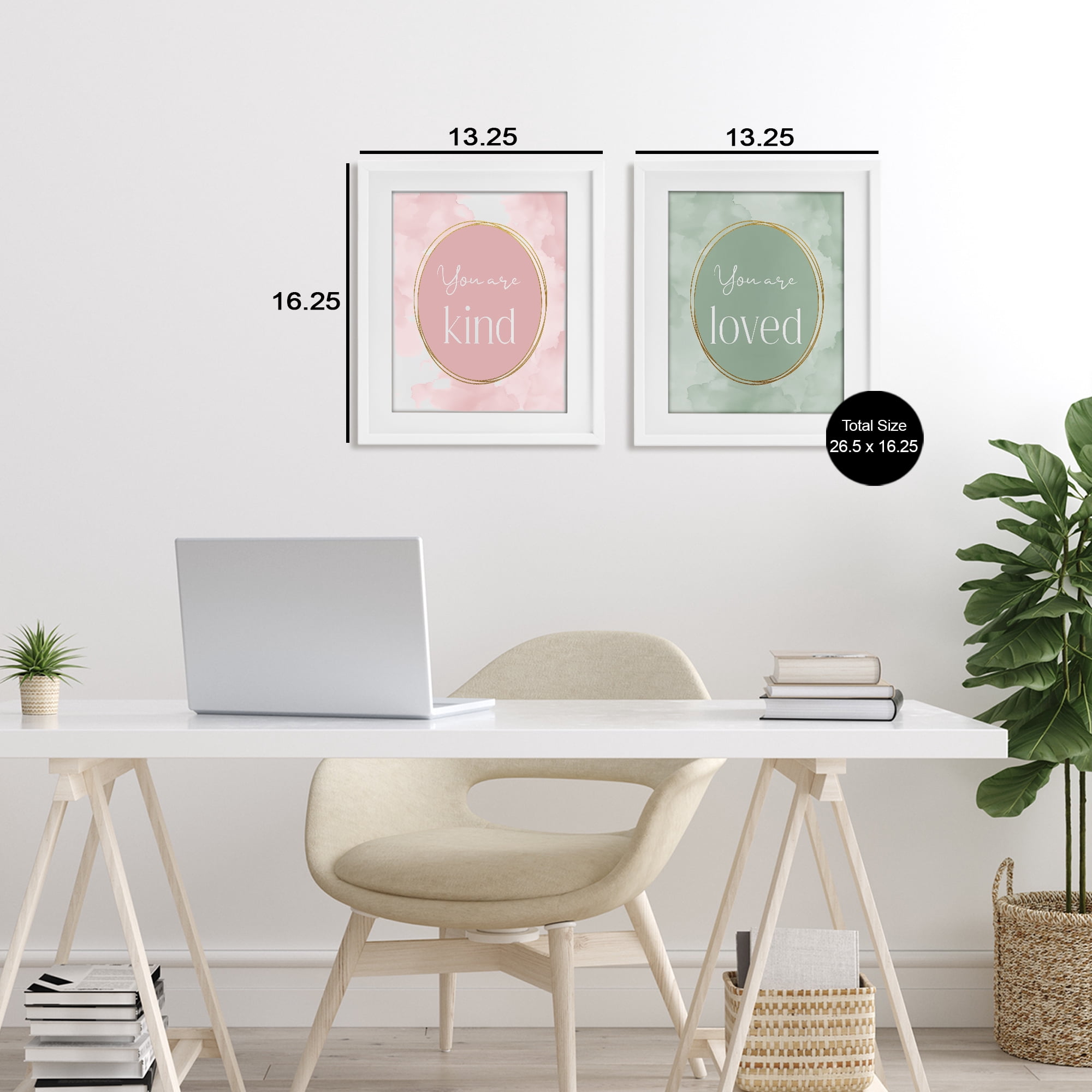 Stupell Industries Pastel Golden Affirmations 2 Piece White Framed Print Under Glass Set, design by Christine Simpson Art