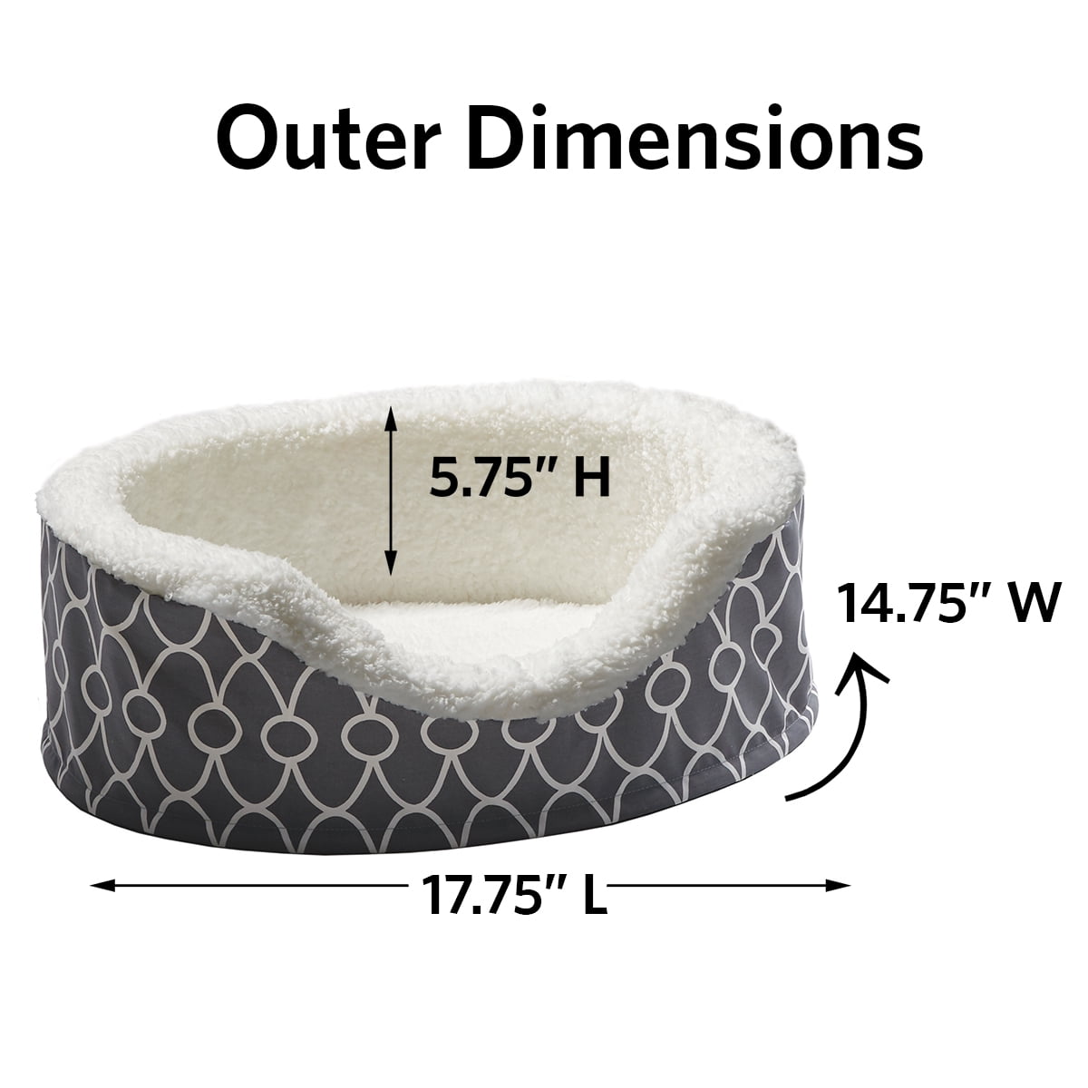 Quiet Time Orthopedic Egg-Crate Cuddle Pet Bed with Removable Cover, Gray Geometric