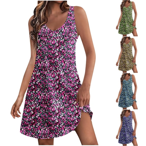 Summer Dresses for Women Women's Casual With Pockets Summer Boho Beach Dress T-Shirts Dress V Neck Loose Tank Dresses Yellow XL
