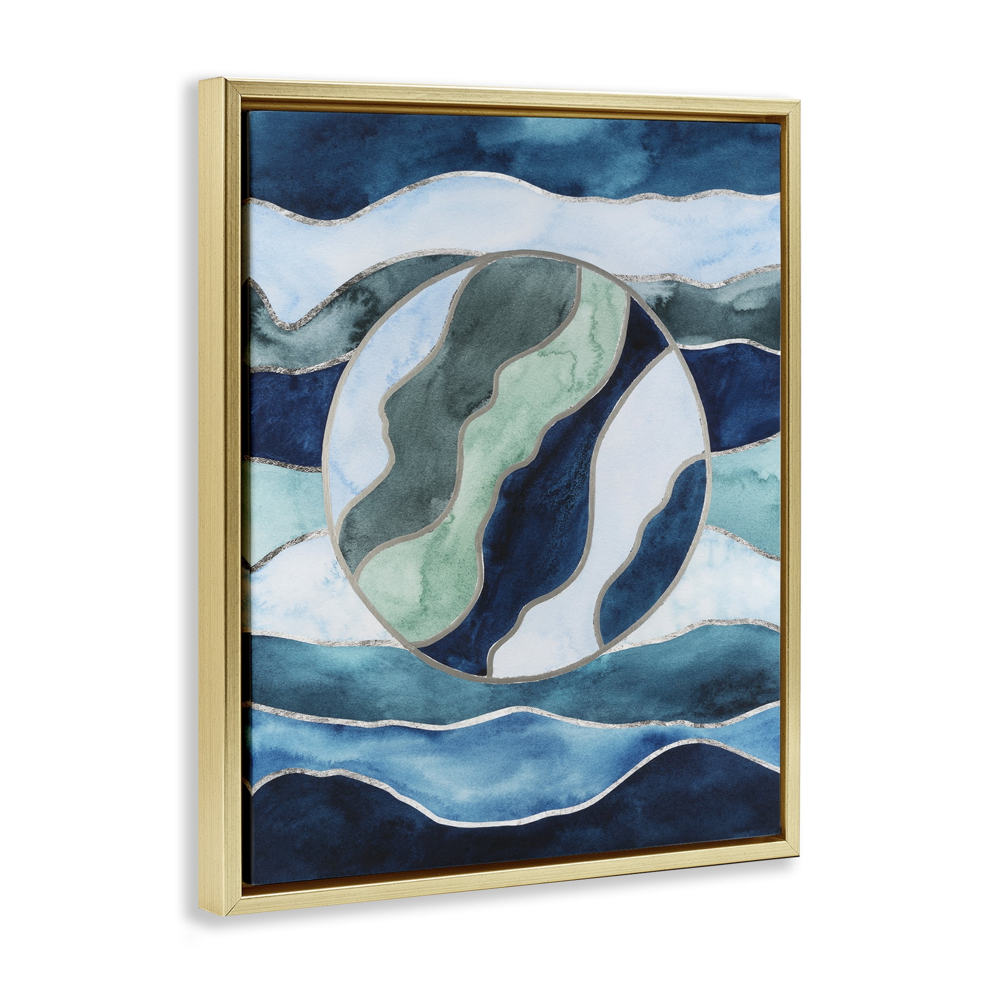Stupell Industries Stained Glass Circle Impression Abstract Painting Gold Floater Framed Canvas Art Print Wall Art, 25 x 31