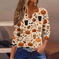 thumbnail image 4 of Trgacdwlo Halloween Shirts for Women 2026 Retro Ghost Halloween Pumpkin Henley Womens 3/4 Sleeve Tops and Blouses Novelty Funny Ghost Print Fall Tunic Shirts for Women, 4 of 6