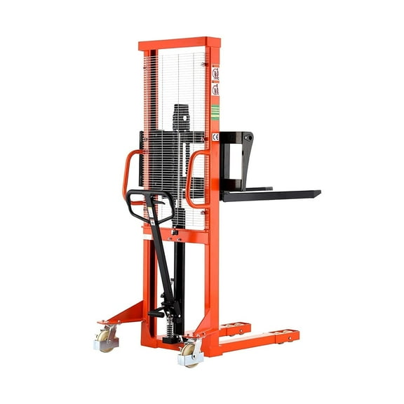 Tory Carrier Warehouse Walkie Forklifts 2200lbs Manual Pallet Stacker W/ Fixed Legs 63" Lift, Orange