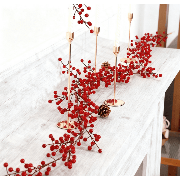 Fmbmuo 5.7ft Faux Berry Christmas Garland, Red Fruit Vines Swag, Artificial Greenery Decor, Artificial Plants Indoor Decorations（S）