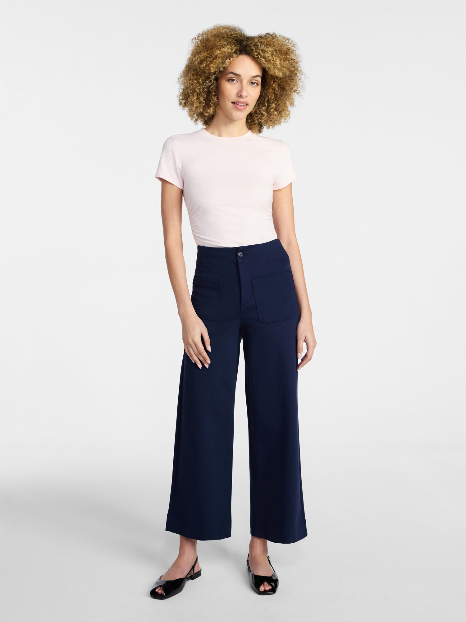Time and Tru Women's Ponte Knit Patch Pocket Pants, 28" Inseam, Sizes 0-20