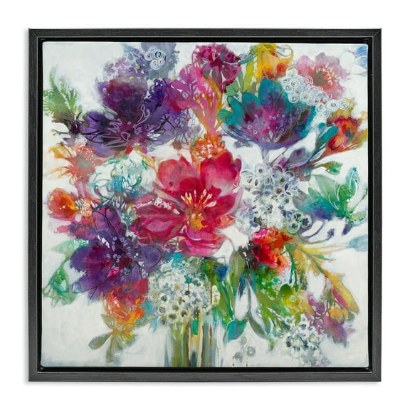Stupell Industries Whimsical Floral Pop Bouquet Botanical & Floral Painting Black Floater Framed Canvas Art Print Wall Art, 18 x 18