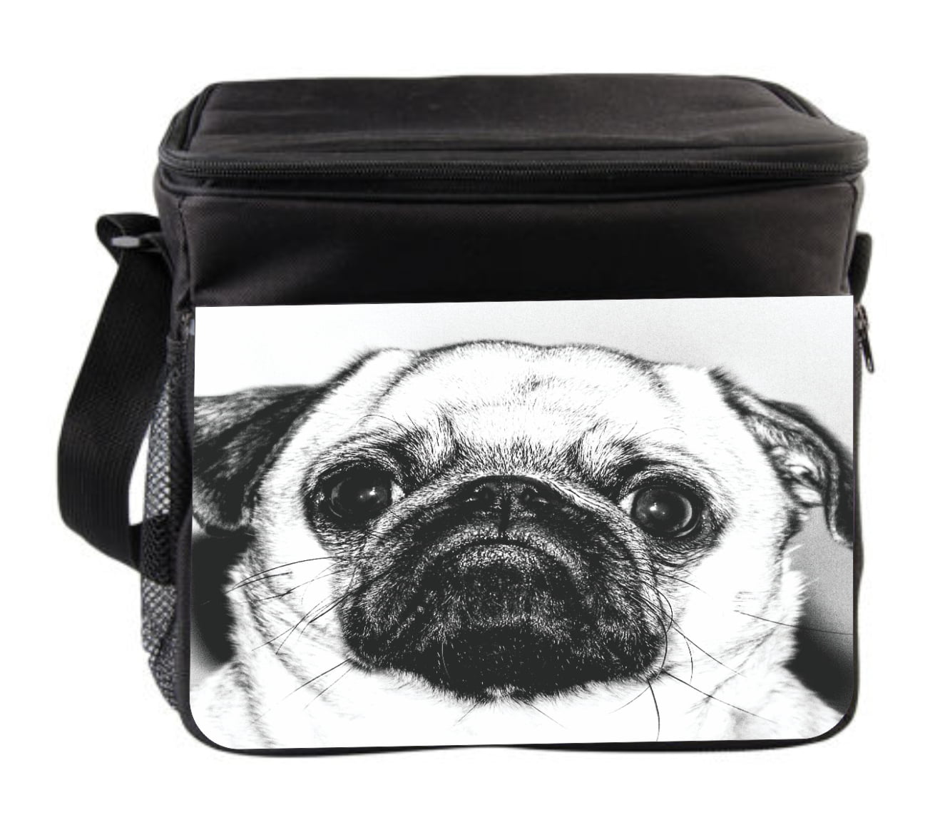 Cross Body Lunch Tote Bag~Insulated Cooler~Pug Puppy Dog~Lunchbox ~ Black~EUC 
