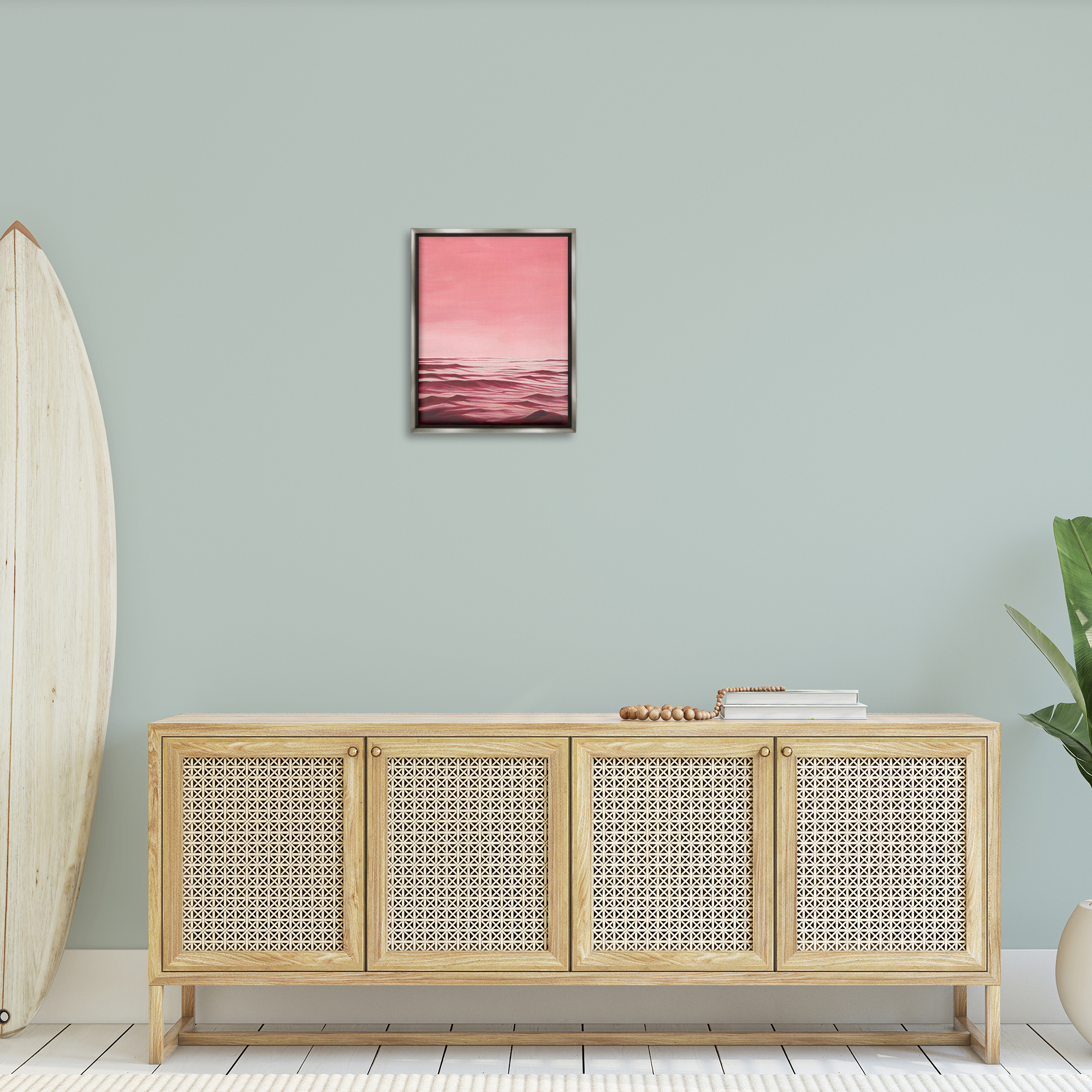 Stupell Industries Pink Ocean Ripples Coastal Painting Gray Floater Framed Canvas Art Print Wall Art, 17 x 21
