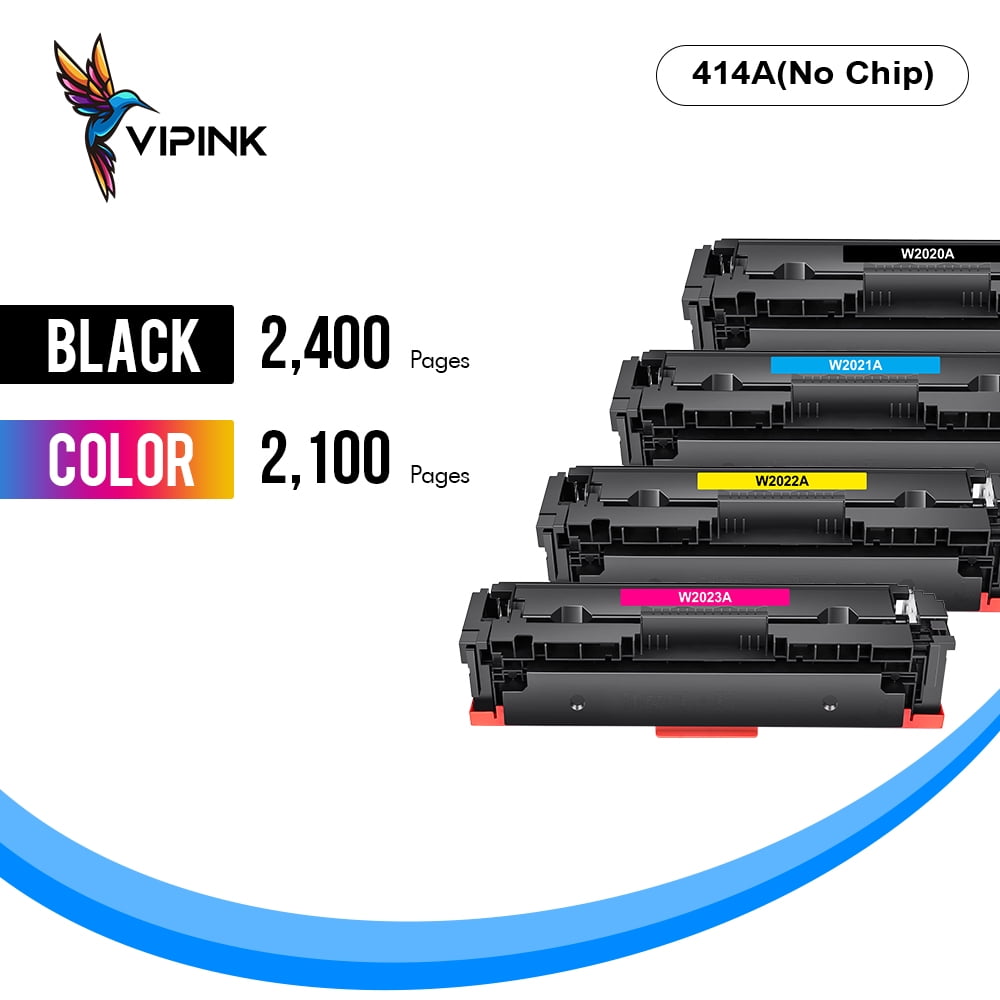 VIPink 5-Pack 414A Toner Cartridge with Chip Compatible for HP W2020A 414A W2020X 414X Laserjet Pro MFP M479fdw M454dw M479fdn M454dn M479 Laser Printer Ink, 2x Black, Cyan, Magenta, Yellow
