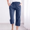 thumbnail image 2 of Pantalones capri para mujer, algodón y lino, rectos, pernera ancha, azul, 2 of 5