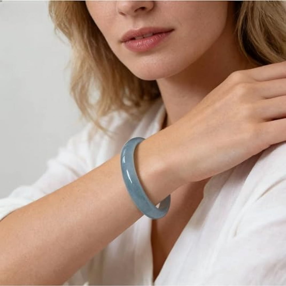 Jade Bangle Bracelet, Light Blue-Green Jade Stone,Natural Jade Bangle Bracelet for Women Classcial Retro Chinese Style Hand Jade Bracelets with Gift Box