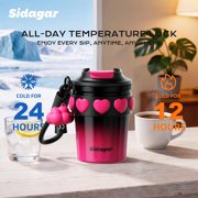 Sidagar 12 oz Cute Insulated Coffee Mug with Leak-Resistant Lid, Stainless Steel Coffee Cup, Dark Pink Heart Pattern
