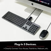 Macally Premium Wired USB C Keyboard with USB Ports - Connect Up to 3 Devices - (2X USB-A |1x USB-C Ports) - Wired Keyboard for MacOS - Slim Full Size Type-C Keyboard - Space Gray