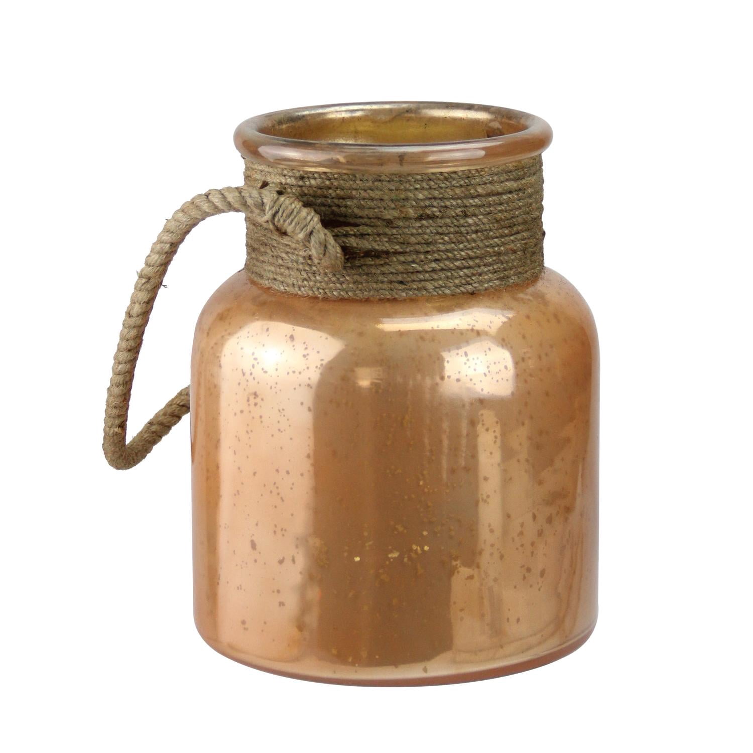 Seaside Treasures Copper Colored Glass Hurricane with Rope Handle 9.5"