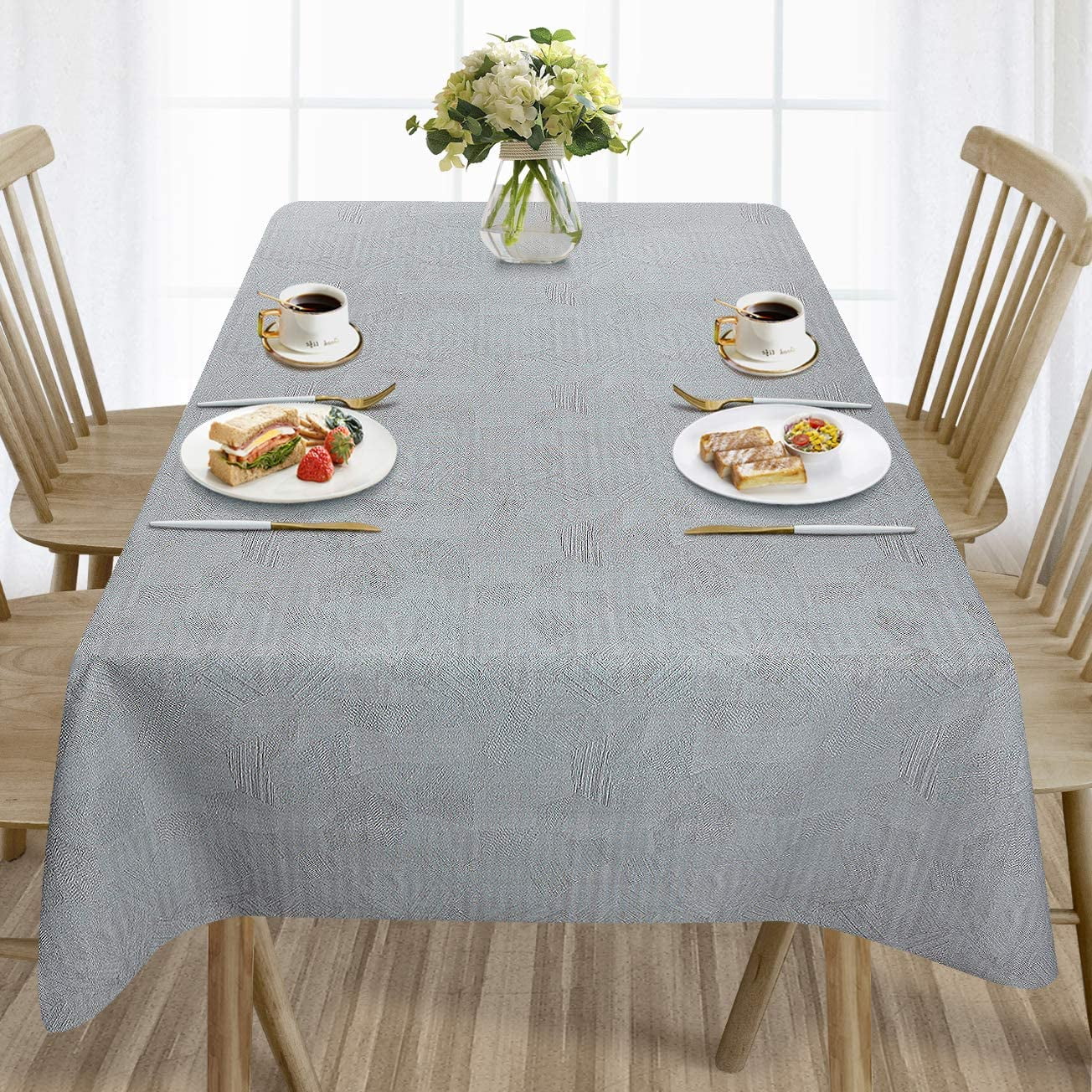 270 10 Seater Size Rectangle Table linen702 Vinyl Pvc Tablecloth Silver/Grey and Gold Leaf on White 3 metres Wipe Clean Textile Backed plastic table cloth 300x137cm