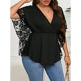 thumbnail image 2 of Plus Size Solid Color Lace Contrast Women's Top, 2 of 15