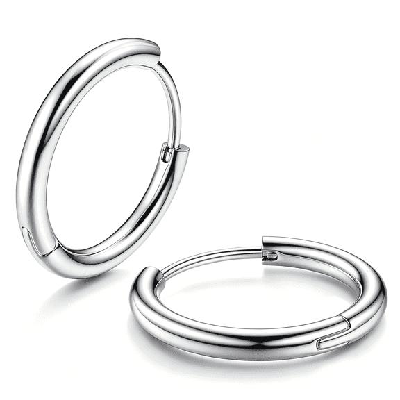 DESIGNICE G23 Solid Titanium Hoop Earrings Implant Grade Hypoallergenic Small Huggie Hoop Earrings Hinged Sleeper Cartilage Earrings for Women Men Silver Black 14K Gold Plated 8Mm 10Mm 12Mm