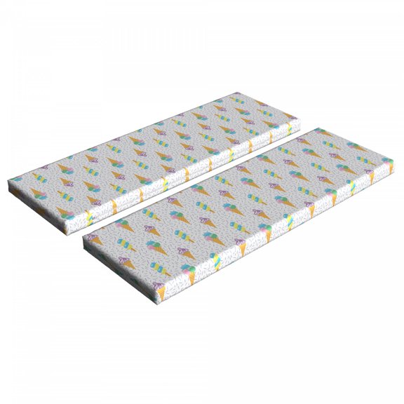 Ice Cream Bench Cushion Set of 2, Summer Ice Dessert Art Pattern with Waffle Cones and Sundae Dairy Refreshment, Standard Size Foam Pad and Decorative Cover, Multicolor, by Ambesonne