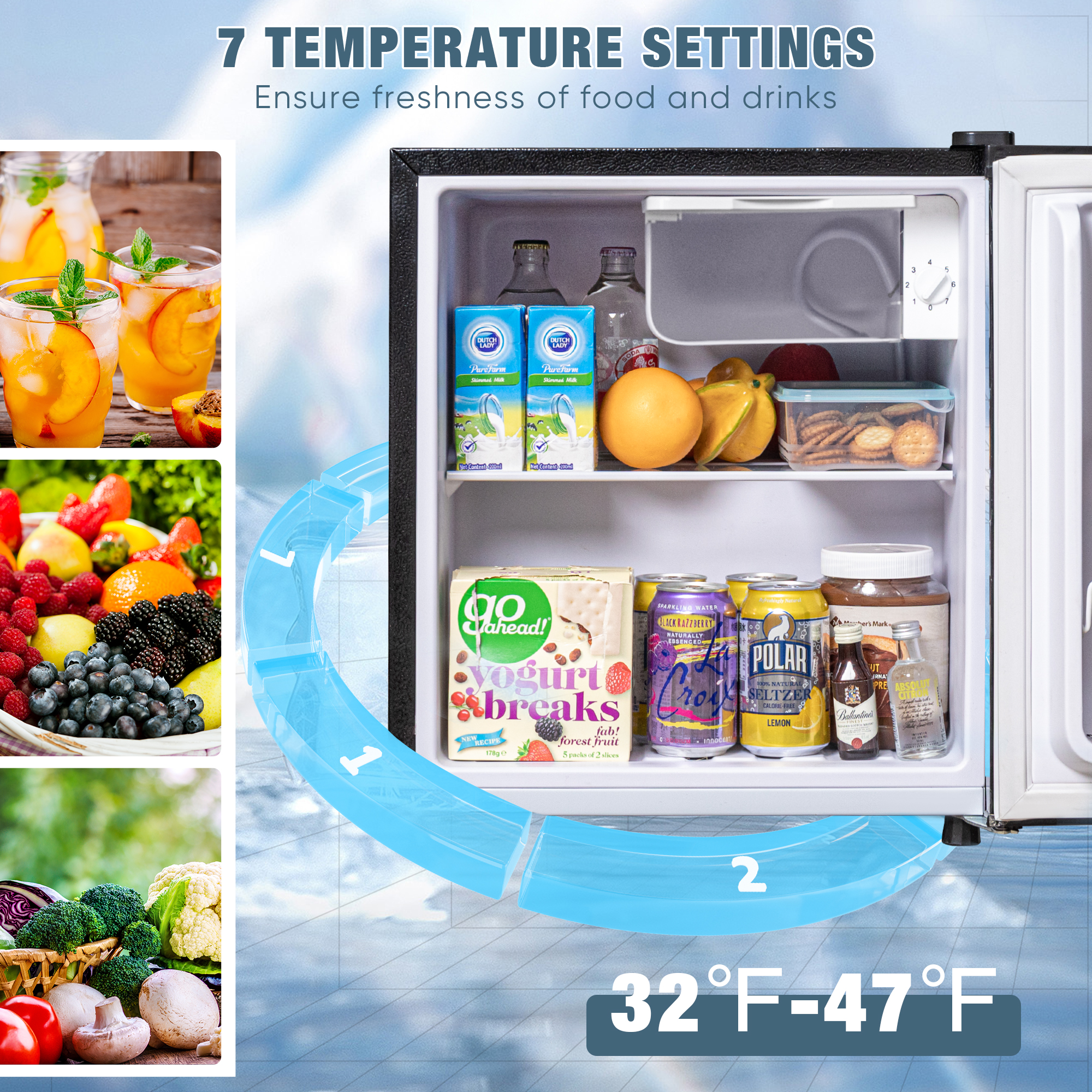 Manastin 1.7 Cubic ft. Toughened Glass Mini Fridge with Freezer, Black
