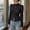 Black, variant on Women's Button Down Shirts Lace Crochet Stand Collar Long Sleeve Blouse Elegant Commute Shirt Top S