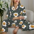 thumbnail image 5 of KLL Cute Poached Eggs Print Women's Long Sleeve Pajamas with Pants Sleepwear Loungewear 2 Set-X-Large, 5 of 7