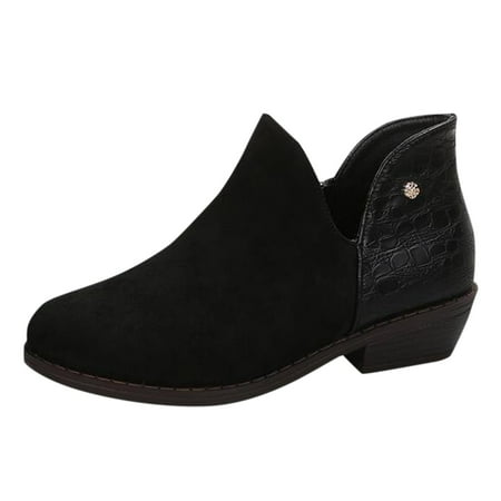 

Larisalt Womens Ankle Boots Women s Tie Knot Chelsea Pump Ankle Boots Closed Toe Stacked Heel Booties Shoes Black