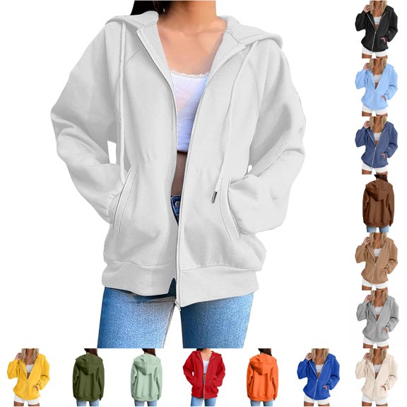 LIIPEE Womens Zip Up Hoodie Long Sleeve Solid Color Hooded Sweatshirt With Pockets Ladies Comfortable Breathable Everyday Sweatshirts,S