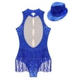 thumbnail image 4 of Alvivi Sparkly Bodysuit For Women Fringe Dance Leotard with Hat Latin Jazz Performance Costumes Royal Blue M, 4 of 7